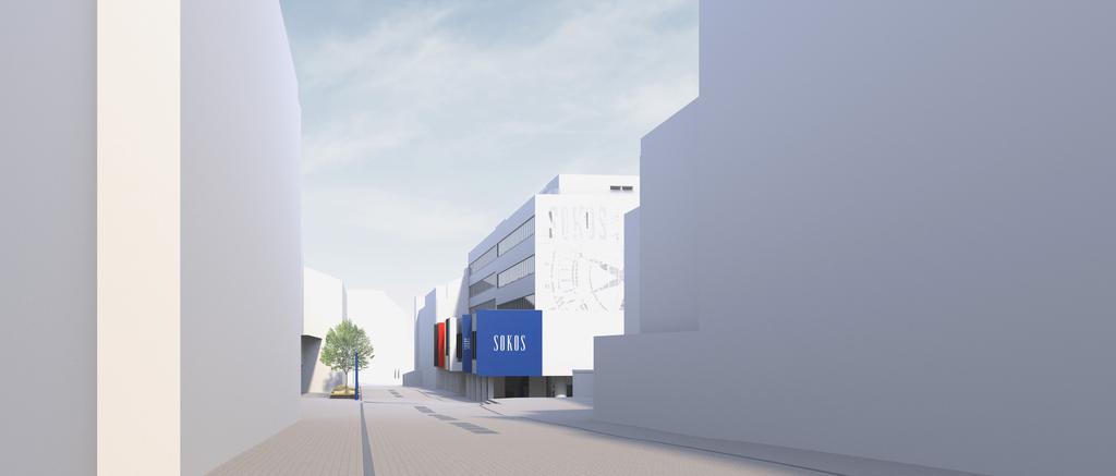 kävelykadun kaupunkikuvaan Jyväskeskuksen suunnasta kuvattuna