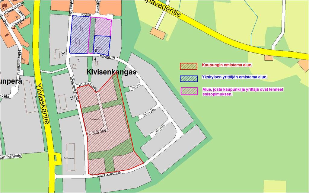 Näkymä Kivikaaren katualueelta länteen. Korttelin 3 tontti 7 rakennuksineen kuvassa. 3.1.