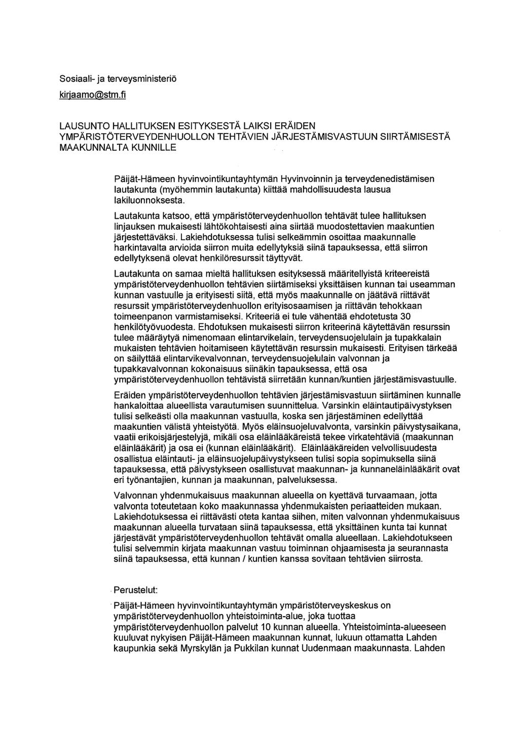 Sosiaali- ja terveysministeriö kiriaamo@stm.