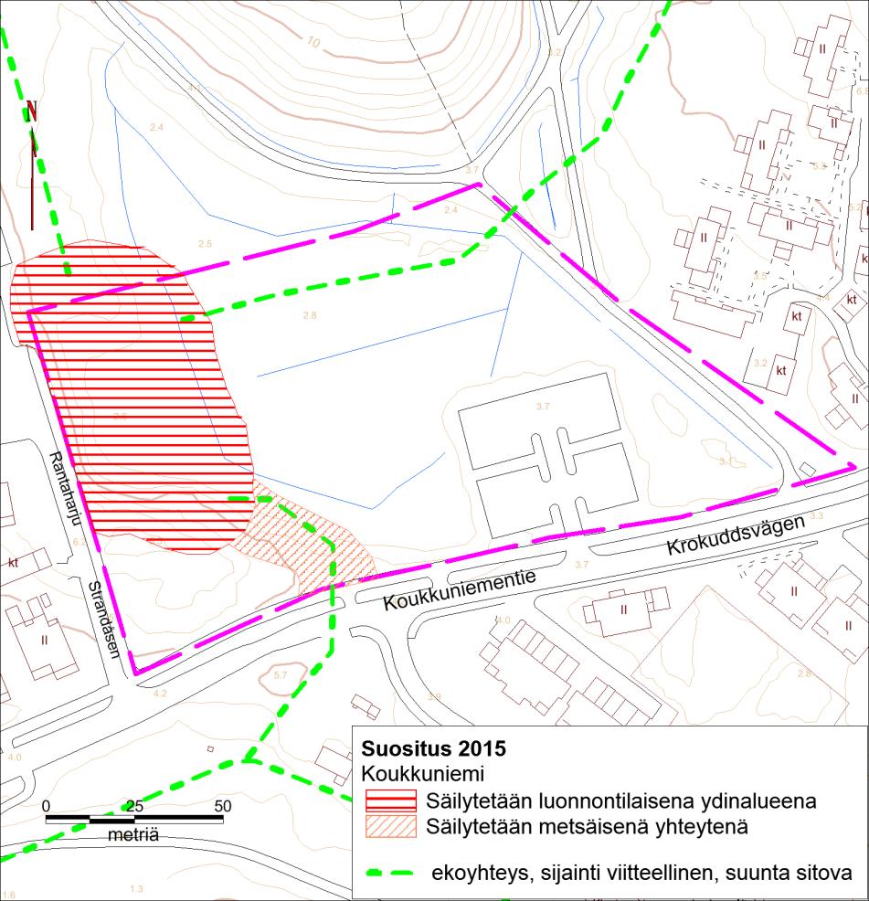 Kuva 7 Suositukset luontoarvojen ja ekologisten yhteyksien huomioimiseksi.