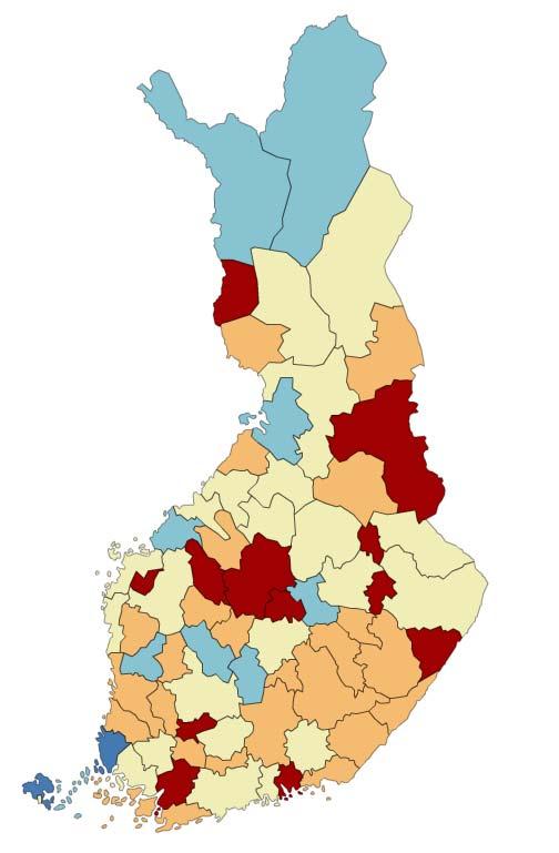 Elinkeinoelämä ja työllistäminen Yksityisen sektorin työpaikkakehitys seutukunnittain (70 kpl) vuosina 2012-15 Kasvajat Ålands landsbygd 10,7 % Vakka Suomen seutukunta 8,4 % Jämsän seutukunta 4,3 %