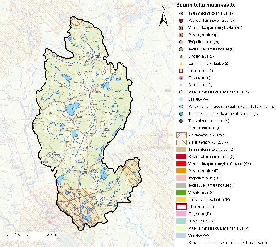 7 Affecto Finland Oy, Karttakeskus, Lupa L4659. SYKE, Maakuntien liitot Kuva 4. Maakuntakaavan mukainen suunniteltu maankäyttö Ilolanjoen valuma-alueella.