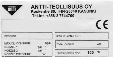 KUIVURIUUNIN TYYPPI Tämä kirja käsittelee VULCAN-mallisarjan yli- ja alipaine kuivuriuuneja. Tarkemmat tiedot uunisi tyypistä näet koneen kyljessä sijaitsevasta tyyppikilvestä.