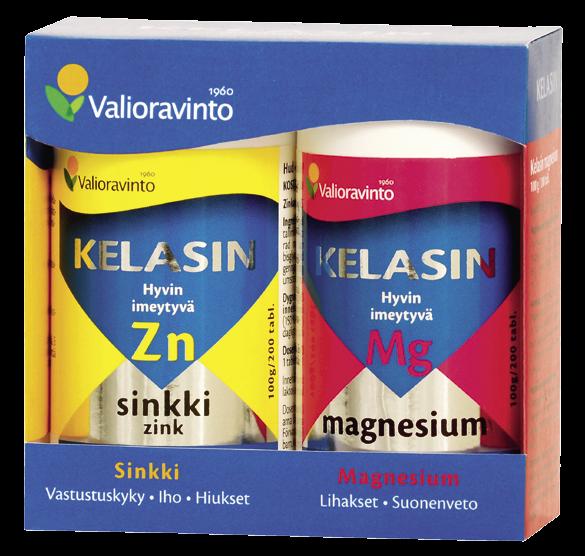 KELASIN SINKKI-MAGNESIUM Kotimaiset, hyvin imeytyvät Kelasinhivenaineet sinkki ja magnesium nyt