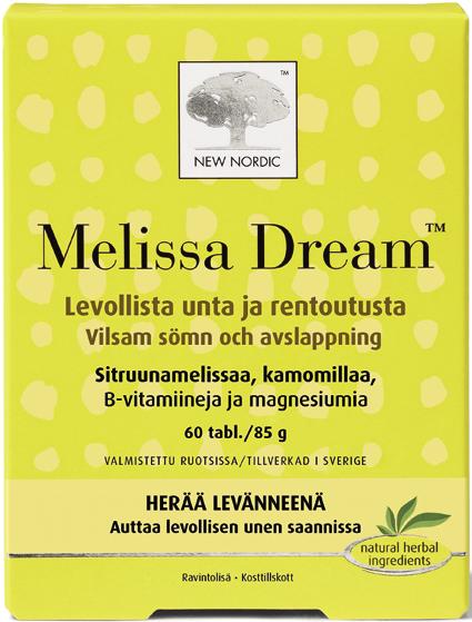 MELISSA DREAM Levollista unta ja rentoutusta. Auttaa laadukkaamman unen saannissa.