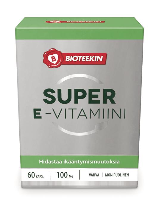 SUPER E-VITAMIINI Monipuolinen E-vitamiinivalmiste hidastamaan ikääntymismuutoksia.