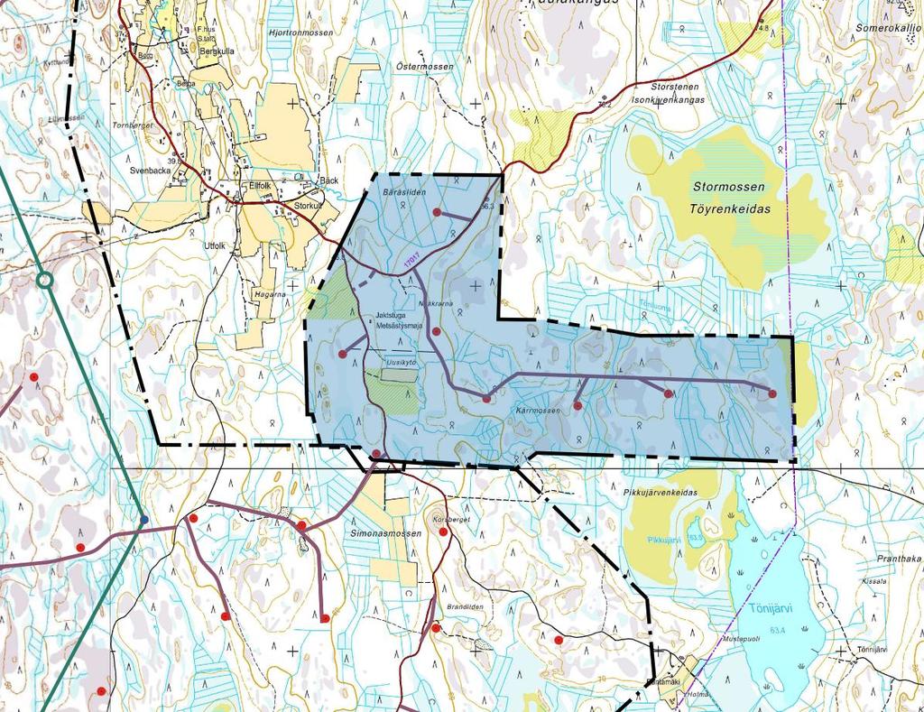 Kuva 2. Uttermossan tuulivoimapuiston sijainti (tummennettu väri).