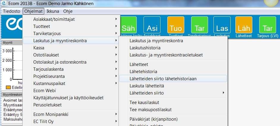 9. Lähetteiden siirto historiaan B Kun lähetteitä siirretään lähetehistoriaan, pienennetään läheteikkunan aktiivisten lähetteiden määrää paremmin hallittavaksi.