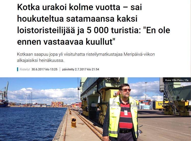 Puistot vaikuttavat uusiin avauksiin Matkailumarkkinoinnissa Kotkan puistot ovat kärkikohteena Kotka Cruise Port käynnistynyt 2017 kävi 4