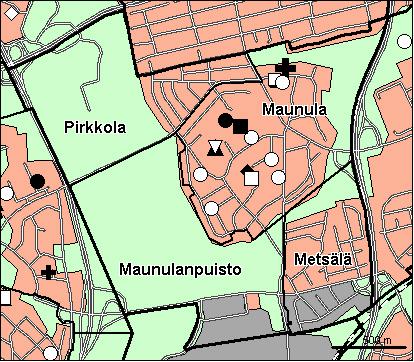 41 Maunulan peruspiiri Copyright Helsingin kaupunki, Kaupunkimittausosasto 36 /23 Genimap Oy, Lupa L5475/3 Asukastiheys h/km2 Asuntojen keskikoko m2 Asuntokuntien keskikoko Korkeakoulututkinto 15 1