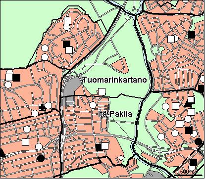 45 Itä-Pakilan peruspiiri Copyright Helsingin kaupunki, Kaupunkimittausosasto 36 /23 Genimap Oy, Lupa L5475/3 Asukastiheys h/km2 Asuntojen keskikoko m2 Asuntokuntien keskikoko Korkeakoulututkinto 15