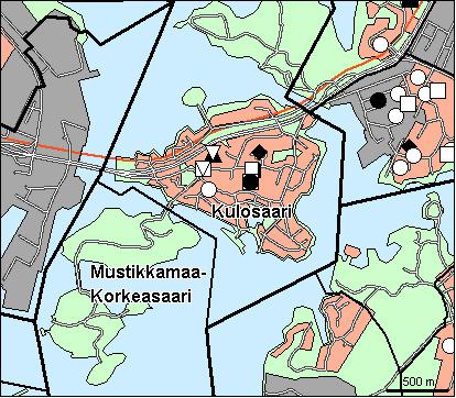 61 Kulosaaren peruspiiri Copyright Helsingin kaupunki, Kaupunkimittausosasto 36 /23 Genimap Oy, Lupa L5475/3 Asukastiheys h/km2 Asuntojen keskikoko m2 Asuntokuntien keskikoko Korkeakoulututkinto 15 1