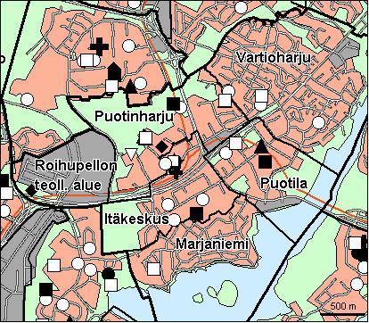 71 Vartiokylän peruspiiri Copyright Helsingin kaupunki, Kaupunkimittausosasto 36 /23 Genimap Oy, Lupa L5475/3 Asukastiheys h/km2 Asuntojen keskikoko m2 Asuntokuntien keskikoko Korkeakoulututkinto 15