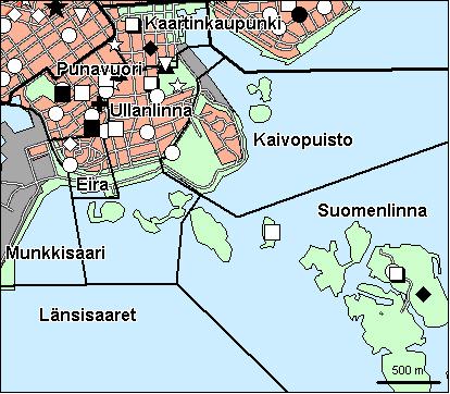 12 Ullanlinnan peruspiiri Copyright Helsingin kaupunki, Kaupunkimittausosasto 36 /23 Genimap Oy, Lupa L5475/3 Asukastiheys h/km2 Asuntojen keskikoko m2 Asuntokuntien keskikoko Korkeakoulututkinto 15