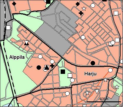 32 Alppiharjun peruspiiri Copyright Helsingin kaupunki, Kaupunkimittausosasto 36 /23 Genimap Oy, Lupa L5475/3 Asukastiheys h/km2 Asuntojen keskikoko m2 Asuntokuntien keskikoko Korkeakoulututkinto 15