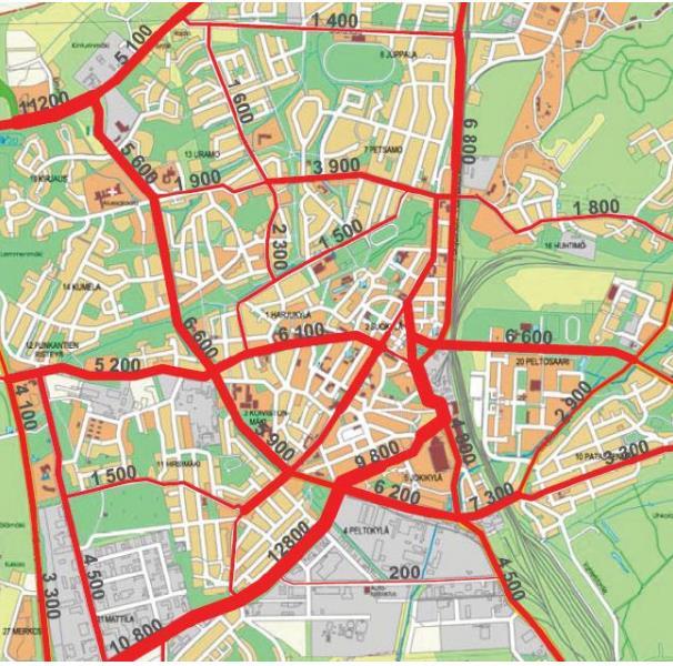 Tierekisterin mukaan yhdystien 2850 eli Arolammintien keskivuorokausiliikenne eli KVL oli 5 313 ajoneuvoa vuonna 2014, kun vuonna 2012 se oli 4 811 ajoneuvoa.