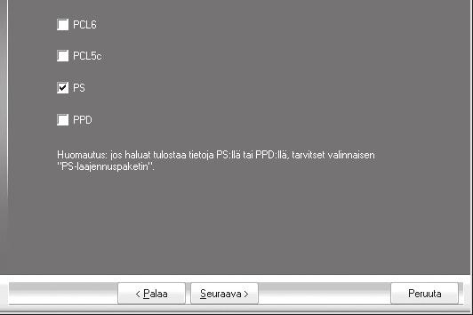 TULOSTINOHJAIMEN ASENNUS 3 Kun näytölle tulee kysymys, miten tulostin on liitetty, valitse [Liitetty tähän tietokoneeseen.] ja napsauta [Seuraava]-painiketta.