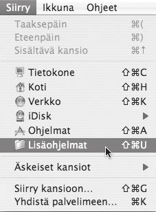 MAC OS X 11 Valitse [Siirry]-valikosta [Lisäohjelmat]. Jos käyttöjärjestelmäsi on Mac OS X v10.5-10.5.8 tai v10.