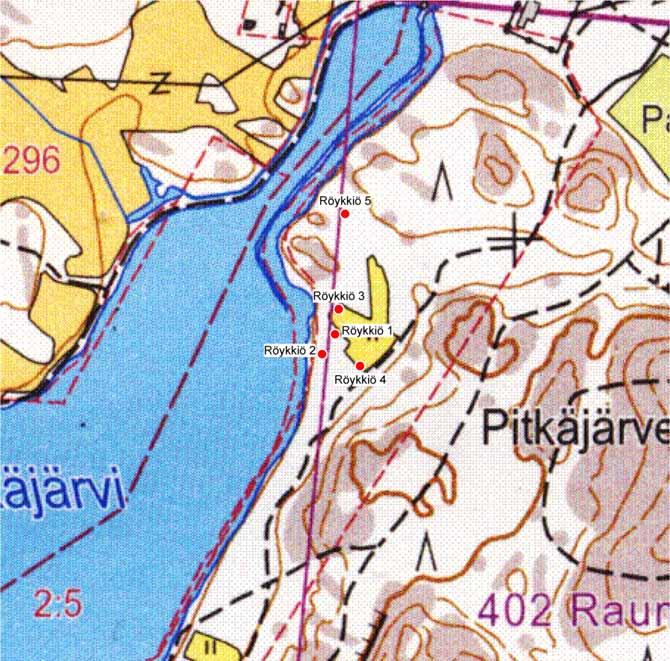 Peruskarttaote Havaintokohteet on merkitty