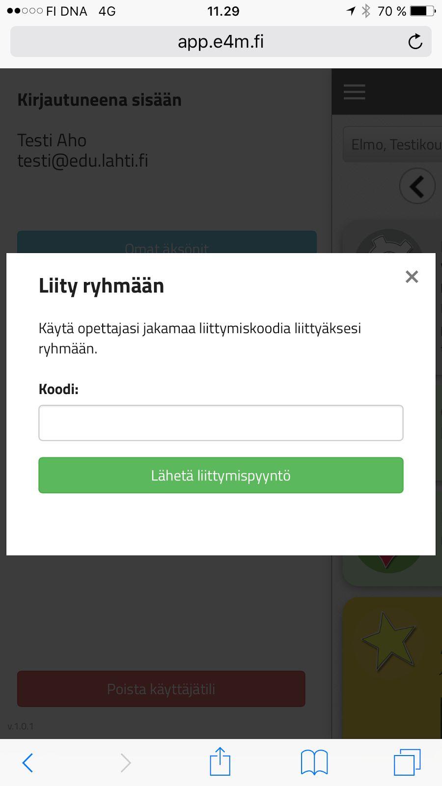 6.5. Tulosten syöttäminen Oppilas voi syöttää