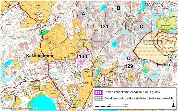 Kirkkonummi, Zonation-aluetunnus 130 KIRKKONUMMI (130) Alue sijaitsee Kirkkonummen itäosassa Kauhalan kylässä.