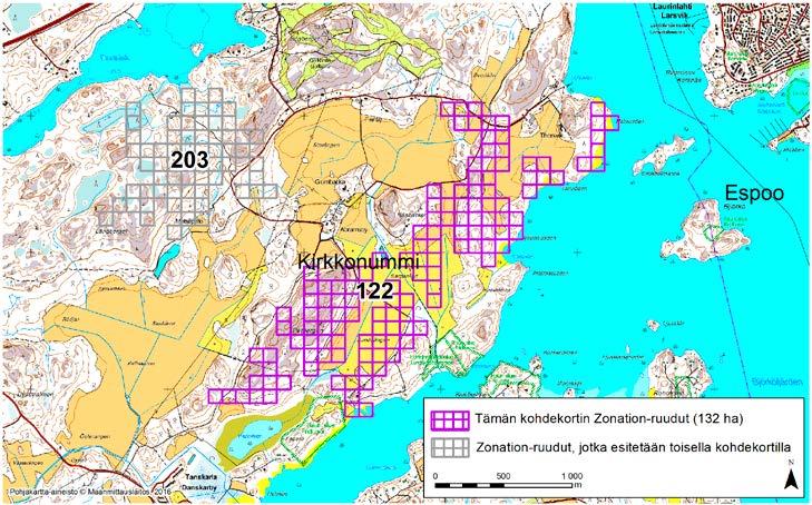 Kirkkonummi, Zonation-aluetunnus 122 KIRKKONUMMI (122) Alue sijaitsee Kirkkonummen itäosissa Tanskarlan (Danskarby) kylän koillispuolella kallioisia metsäalueita ja kulttuurimaisemaa sisältävällä