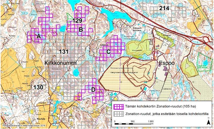 Kirkkonummi, Zonation-aluetunnus 129 KIRKKONUMMI (129) Alue sijaitsee Kirkkonummen Kolmperän ja Kauhalan välisellä kallioisella metsäalueella.