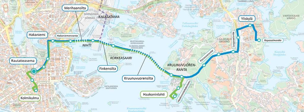 Vieressä rakennetaan KESKUSTA HAKANIEMI KALASATAMA LAAJASALO 1 Kaivokadun kannen 2 Hakaniemen silta 3 Nihdin