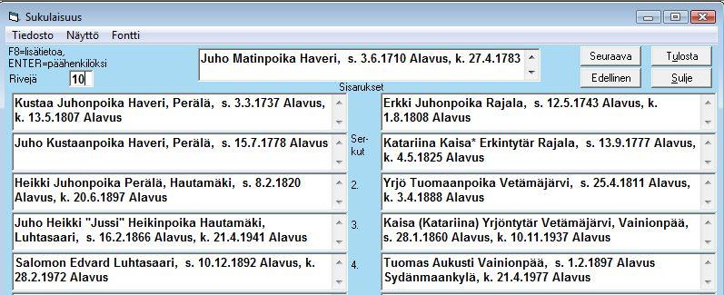 Ottolapsi. Lisähakuehdosta Sekalaiset voi siirtää etsityt poimuriin tai etsiä tuntemattomia henkilöitä. Päähenkilöt -painikkeella saa esille 50 viimeistä Keskusikkunan päähenkilöä.