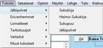 10. Tulosta jälkipolvet Sukukirja Sukukirja eli Henkilön jälkeläiset -listaus edustaa sukukirjoissa yleisesti käytettyä sukutauluesitystapaa.