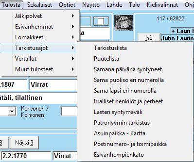 13. Tulosta tarkistusajot Tarkistuslista Ota kaiken varalta varmuuskopio ennen Tarkistuslistan ajamista, sillä ohjelma korjaa tarvittaessa havaitsemiaan ongelmia aineistosta.