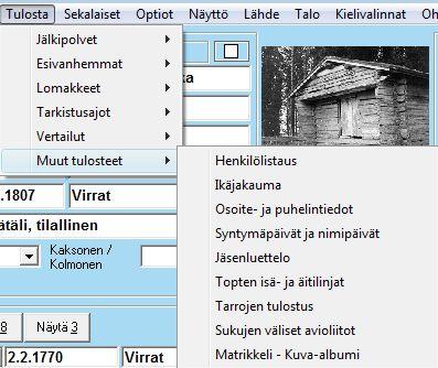 15. Tulosta muut tulosteet Henkilölistaus Tulostaa joko kaikki henkilöt tai päähenkilön jälkeläiset puolisoineen