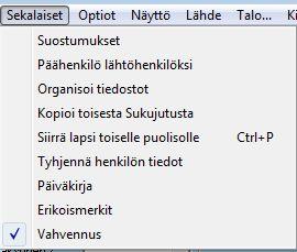 Tieto tallentuu Parametrit -näytölle. Kun avaat SukuJutut -ohjelman, niin kyseisen henkilön tiedot aukeavat ensimmäisenä Keskusikkunalle.