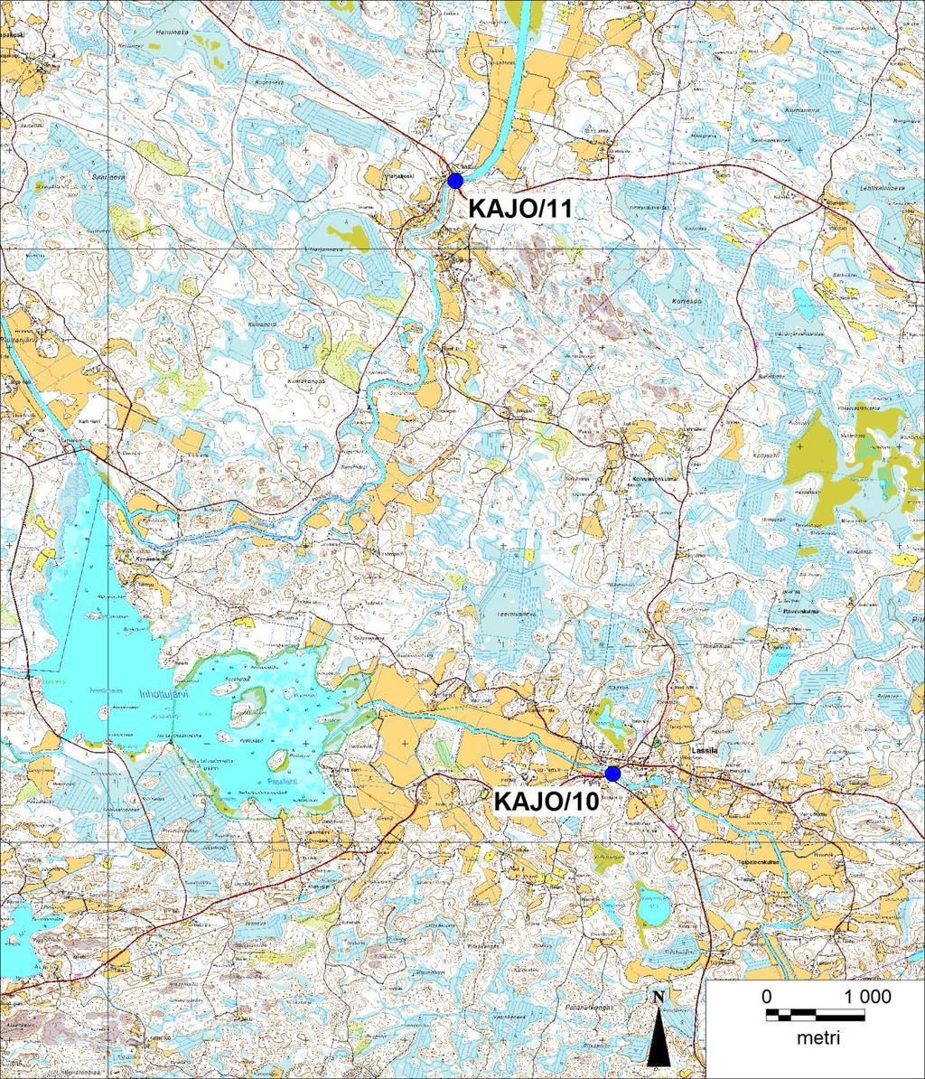 42 Kuva 7.14. Tarkkailupisteiden KAJO/10 ja KAJO/11 sijainti. Peruskarttarasteri Maanmittauslaitos 6/2012. 7.6 Lavian Karhijärvi Porin kaupunkiin liittyneen entisen Lavian kunnan puhdistetut jätevedet johdetaan Lavian Karhijärven itäosaan.