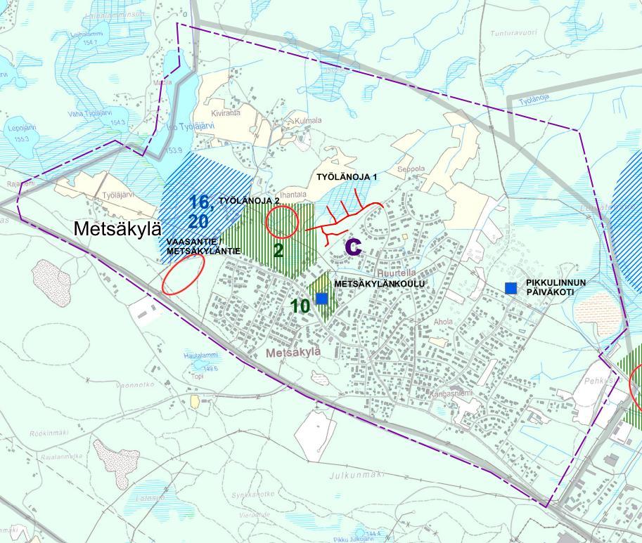 syyteen. Joukkoliikenneyhteydet on hyvin hoidettavissa. Myöskään kevyellä liikenteellä ei ole liian pitkä matka keskustan palveluihin.