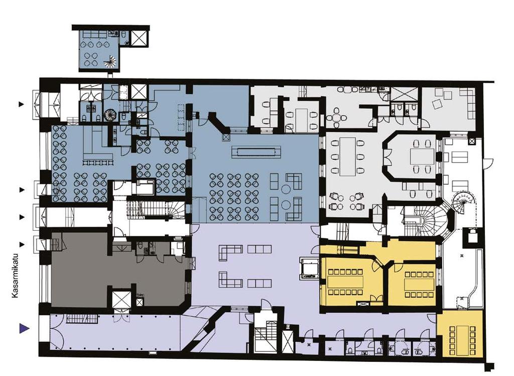 03 I POHJAKUVAT 1 Katutason liiketilat ja atriumpiha tarjoavat historiallisia elementtejä ja mielenkiintoisia yksityiskohtia.