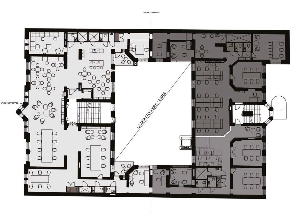 03 I POHJAKUVAT - Toimistokerrokset 2. - 5. on usean porraskäytävän ansiosta mahdollista myös jakaa kahteen, tarvittaessa jopa kolmeen tai neljään osaan.
