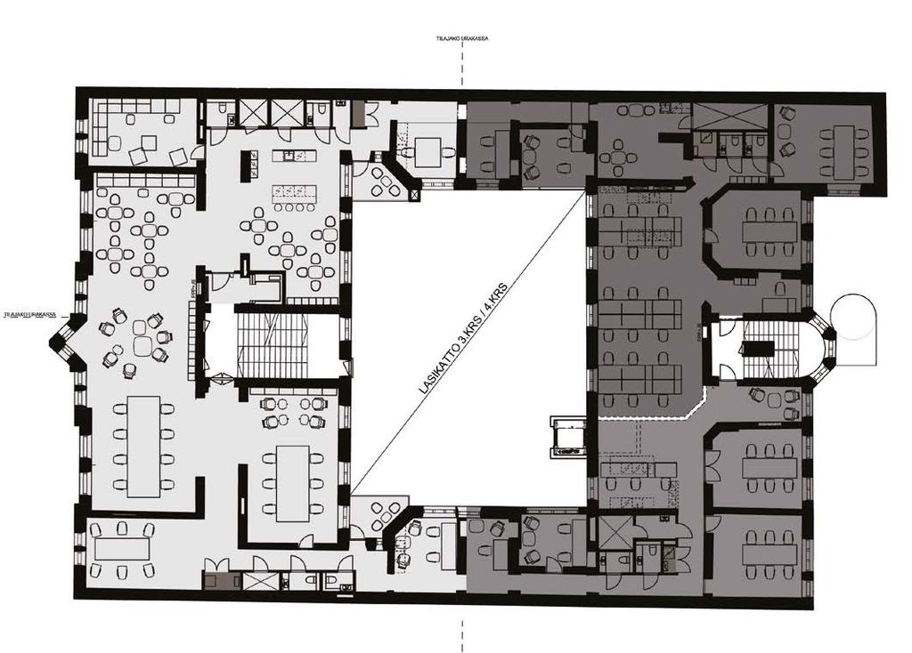 03 I POHJAKUVAT - Toimistokerrokset 2. - 5. on usean porraskäytävän ansiosta mahdollista myös jakaa kahteen, tarvittaessa jopa kolmeen tai neljään osaan.