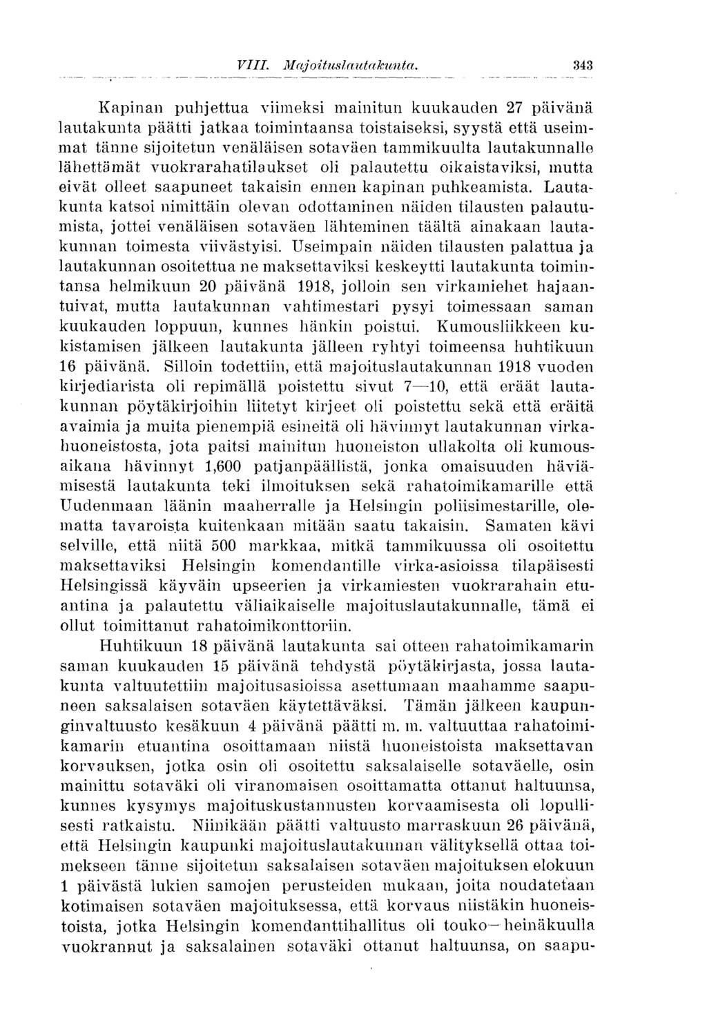 351 VIII. Majoituslautakunta.