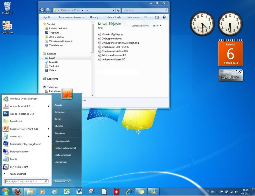 Windows 7 työpöytä 3 Ikkunat Kuvakkeita 1 Käynnistä valikko 2 Käynnistä painike