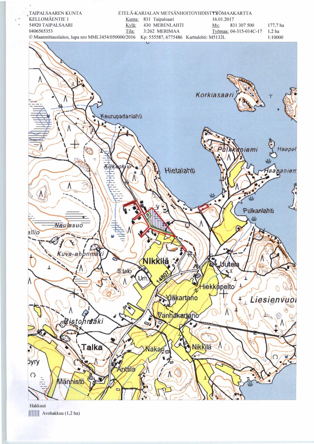TAIPALSAAREN KUNTA ETELÄ-KARJALAN MI'.'I'SÄNHOI'FOYHDISTYYÖMAAKAR'I'TA KELLOMÄENTIE 1 Kunta : 831 Taipalsaari 16.01.2017 54920 TAIPALSAARI.