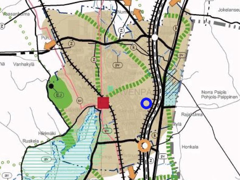 4 LÄHTÖTIEDOT 4.1 Maanomistus Alue on Järvenpään kaupungin omistuksessa. 4.2 Maakuntakaava Alue on maakuntakaavassa (2004) osoitettu taajamatoimintojen alueeksi. Kuva: Ote maakuntakaavasta.