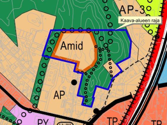2004 64) alue on osittain varattu tiiviille pientalovaltaiselle asuntoalueelle (Amid). Alueen aluetehokkuudeksi suositellaan e=0,10-0,20 ja tonttitehokkuudeksi e=0,32-0,4.