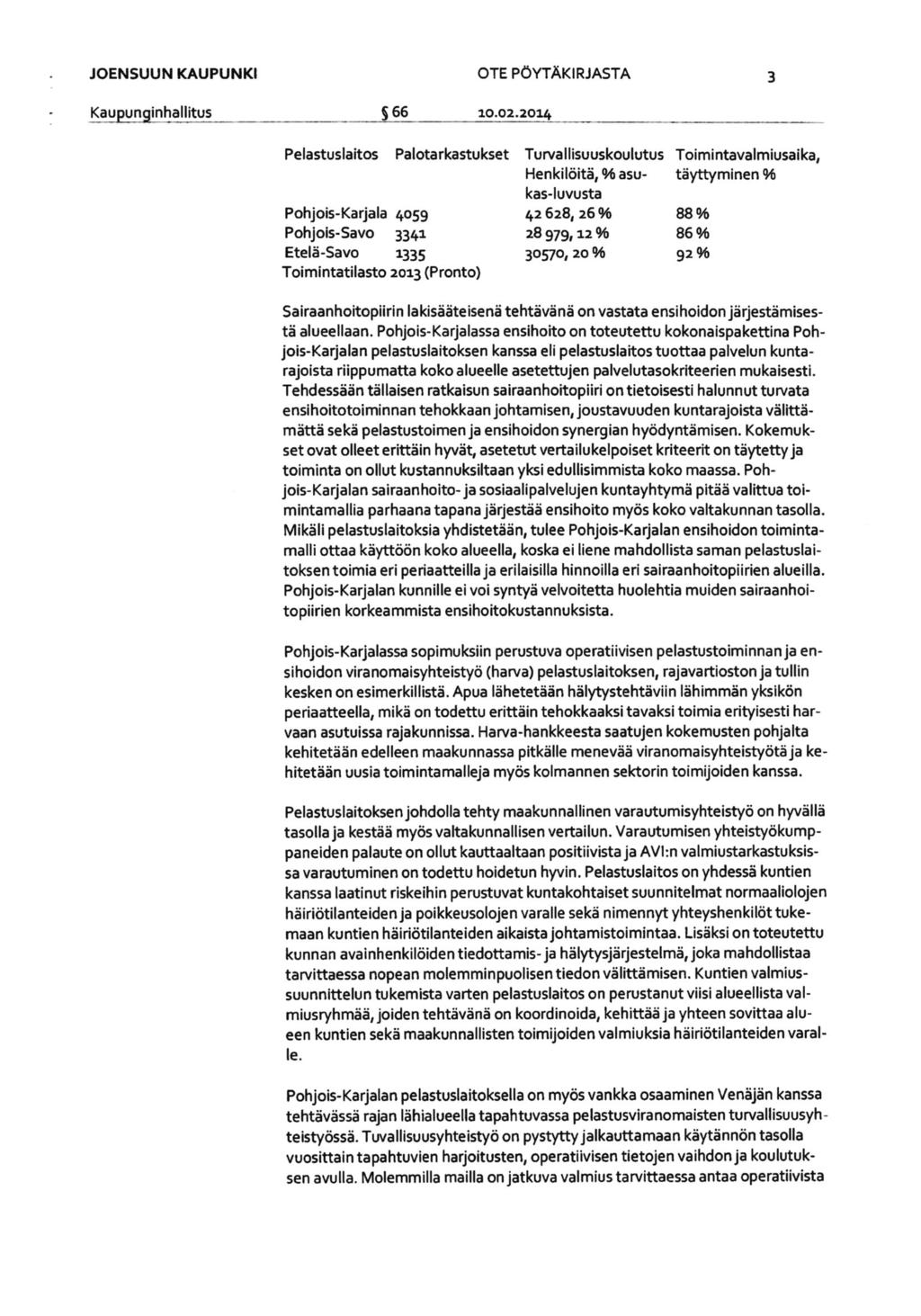 JOENSUUN KAUPUNKI Kaupunginhallitus $66 OTE POYTAKIRJASTA 10.O2.