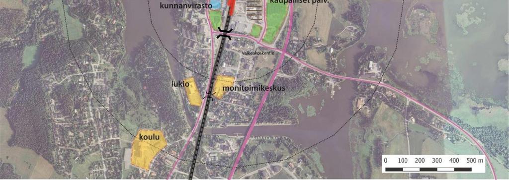 Lähimmät koulut ovat noin 500 m 1 000 m etäisyydellä (kuva 21). Lempäälän keskustan väestö on sijoittunut keskustaan ja sen lähiympäristöön.