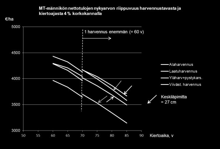 4 %:n ja sitä suuremmalla korkokannalla männikön optimikiertoaika jäisi