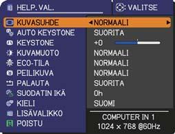 HELP. VAL. HELP. VAL. Valikossa HELP. VAL: voit suorittaa alla olevassa taulukossa esitetyt toiminnot. Valitse toiminto käyttämällä / kohdistinpainikkeita.