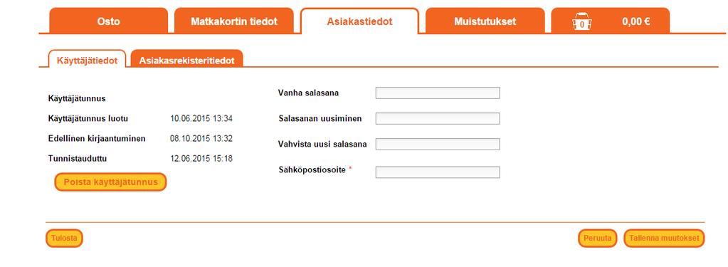 Voit muuttaa salasanasi syöttämällä nykyisen salasanan Vanha salasana - kenttään ja sen jälkeen uuden salasanan Uusi salasana sekä Vahvista uusi salasana -kenttiin.