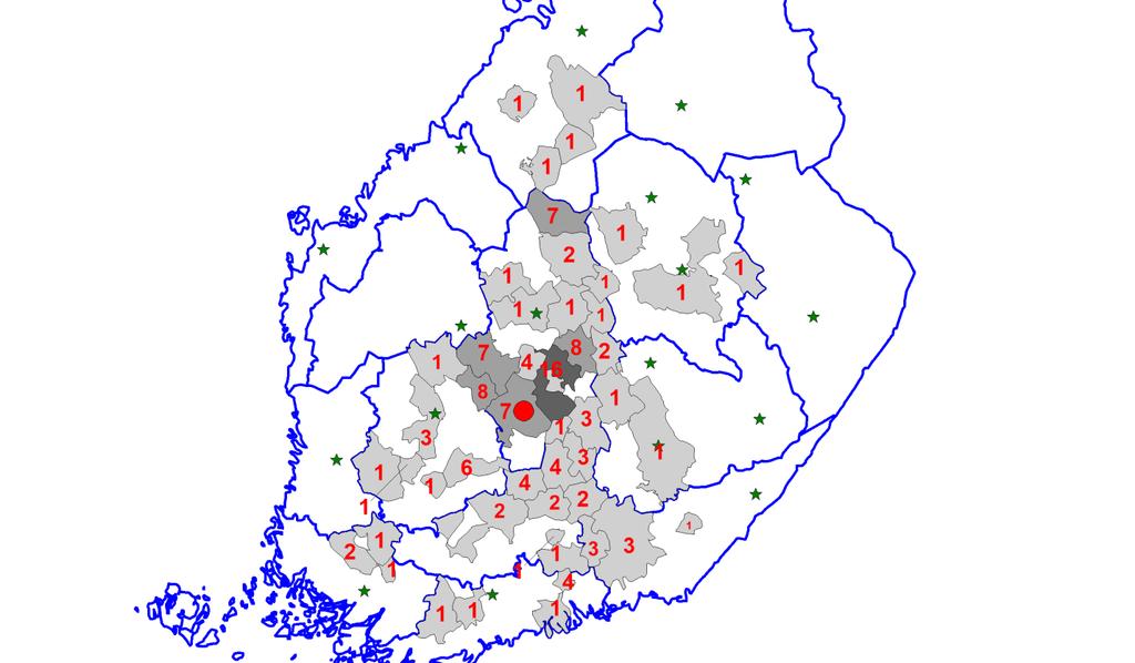 Toimipisteessä aloittaneiden opiskelijoiden kotipaikat