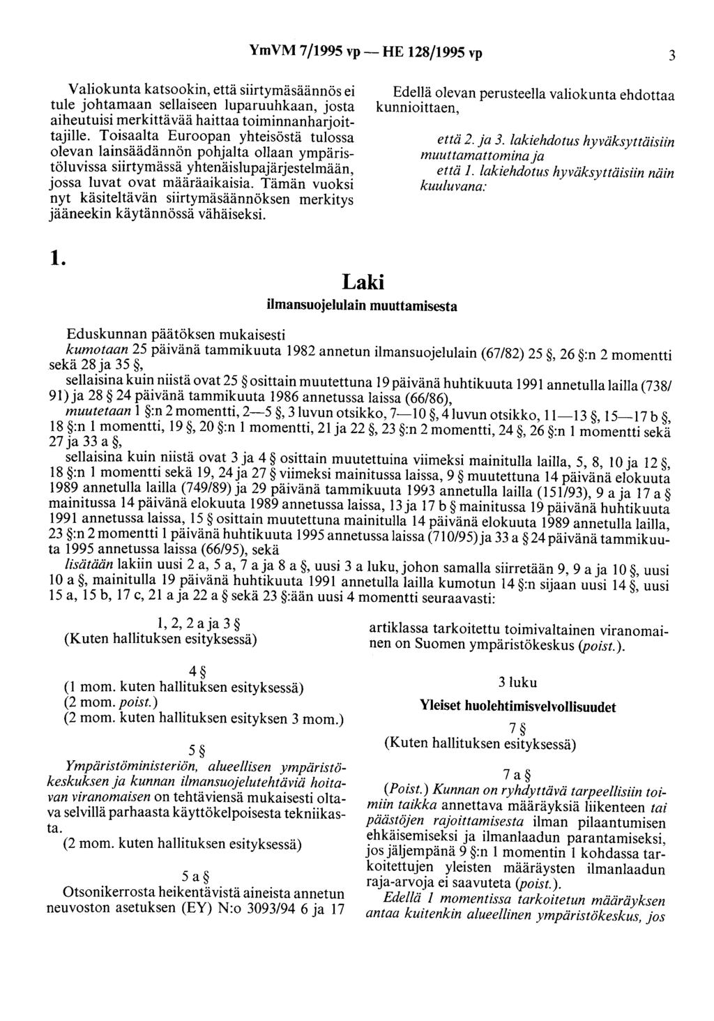 Ym VM 7/1995 vp- HE 128/1995 vp 3 Valiokunta katsookin, että siirtymäsäännös ei tule johtamaan sellaiseen luparuuhkaan, josta aiheutuisi merkittävää haittaa toiminnanharjoittajille.